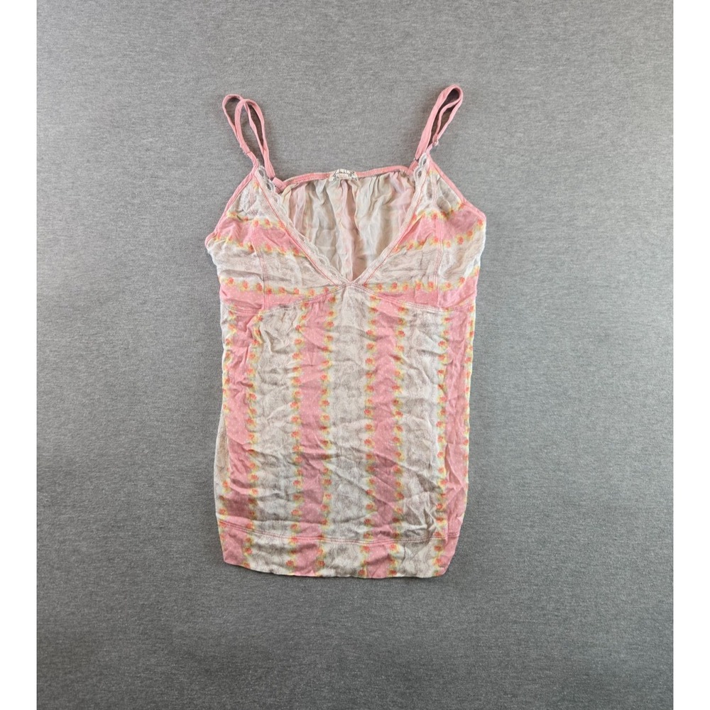 Free People Intimately Cami Top L‎ Pink White Striped Floral Slip Stretch Boho